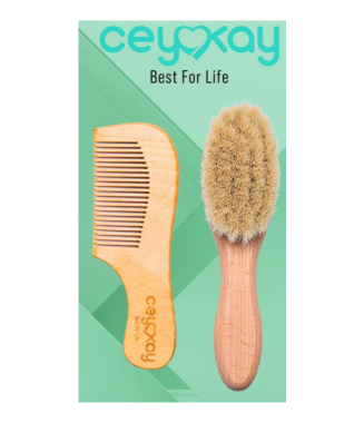 Ceykay Doğal Keçi Kılı Bebek Masaj Fırçası Ve Ahşap Tarak