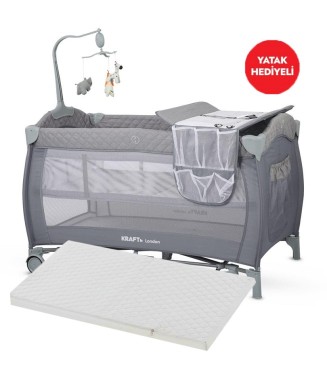Kraft London Oyun Parkı 70x120 cm Ve Yatağı Açık Gri