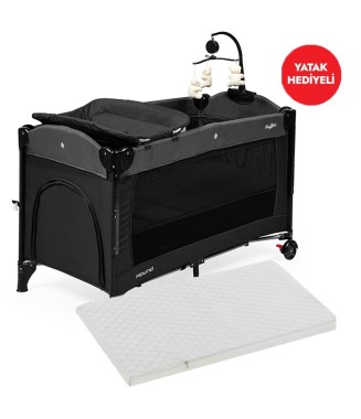 Baby2Go Hound Anne Yanı Oyun Parkı 60x120 cm Siyah + Sünger Yatak
