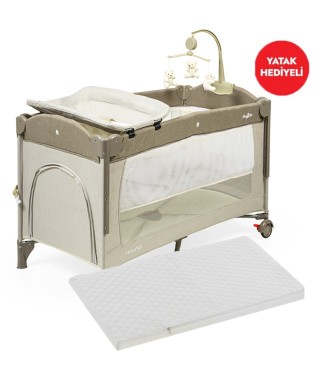 Baby2Go Hound Anne Yanı Oyun Parkı Bej 60x120 cm + Sünger Yatak