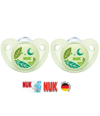 Nuk Night & Day Ortodontik Silikon Emzik  6-18 Ay İkili / Yeşil