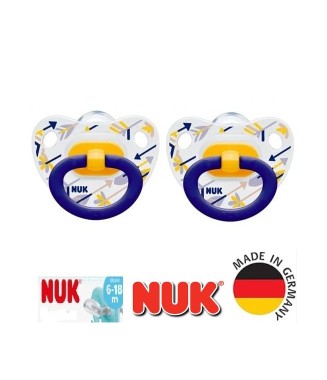Nuk Happy Days Halkalı Ortodontik Silikon Emzik  6-18  İkili / Sarı-lacivert