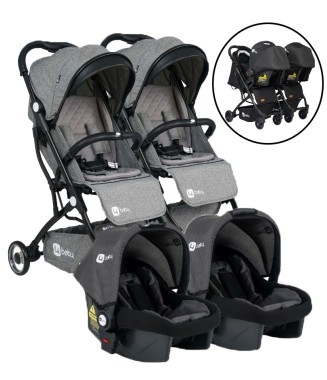 4 Baby Drone Twin Travel Sistem Bebek Arabası / Siyah - Gri