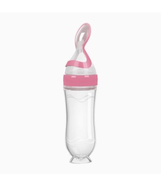 Taşınabilir Gıda Dereceli Silikon Bebek Besleme Kaşığı ve Pirinç Püresi Sıkma biberonu / pembe