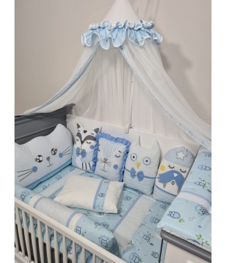 ABC Mobilya Beşik  Uyku Seti – Baykuş Mavi