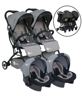 4 Baby Drone Twin Travel Sistem Bebek Arabası Siyah Gri