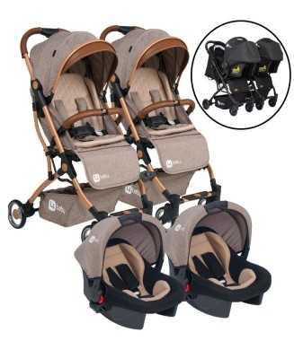 4 Baby Drone Twin Travel Sistem Bebek Arabası Gold Kahverengi
